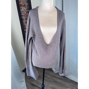 Free People Reverie V-Neck Rib Knit Sweater with Balloon Sleeves